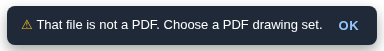 The notice saying a file is not a PDF