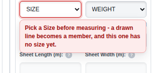 A note under the Size box saying to pick a Size before measuring