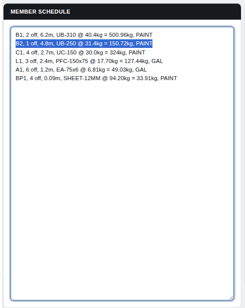 The Member Schedule with one line highlighted