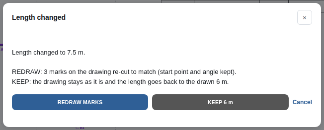 The Length changed question with REDRAW MARKS and KEEP