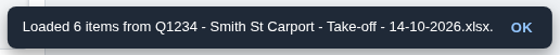 The notice after opening a file: Loaded 5 items from the file