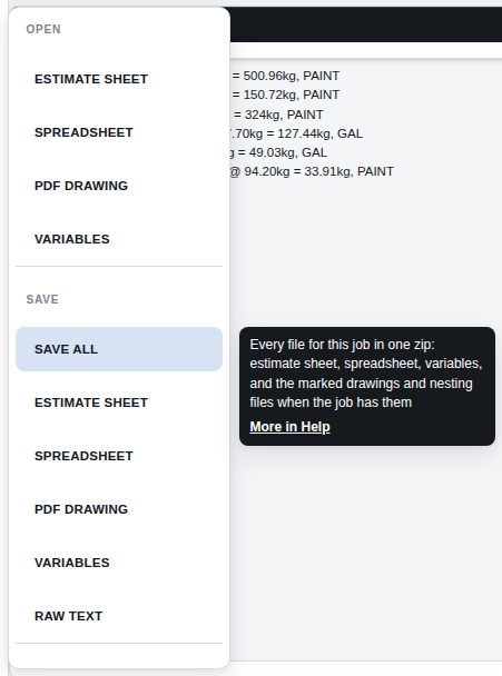 The Load / Save menu with a tip showing beside SAVE ALL