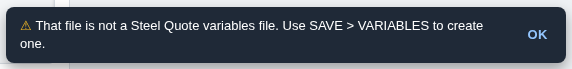 The notice for a file that is not a variables file