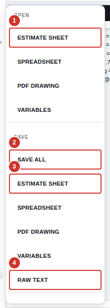 The Load / Save menu open beside the rail, with its Open and Save buttons