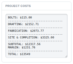 The Project Costs box ending in the TOTAL
