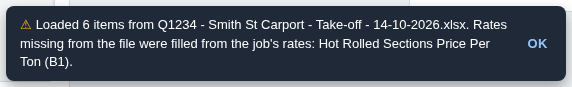 The load notice naming the rates it filled in and the members they went on