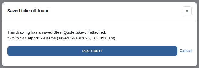 The Saved take-off found question with RESTORE IT