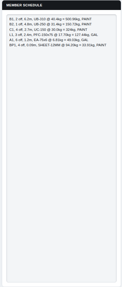The Member Schedule shown beside the Site Costs page
