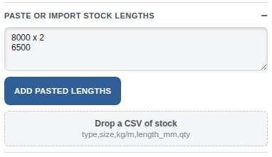 The paste box and ADD PASTED LENGTHS button